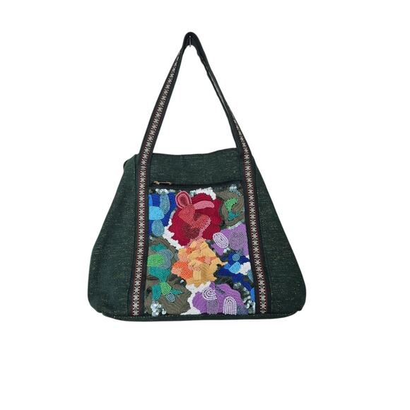 America & Beyond Boho Tote Bag Beaded Embroidered Colorful Zip Pockets Fall - Picture 7 of 11